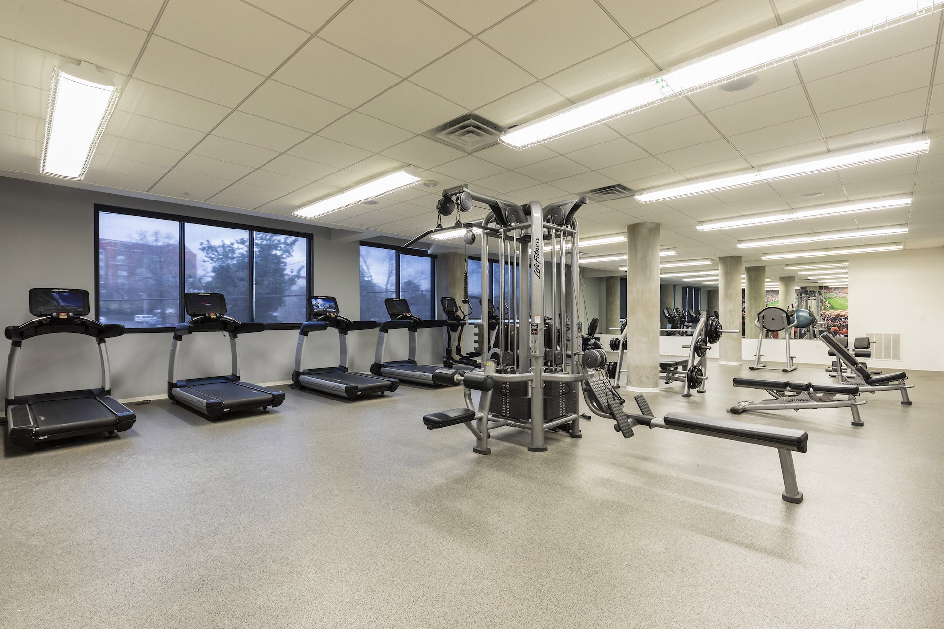 fitness room at slate at 901 apartments